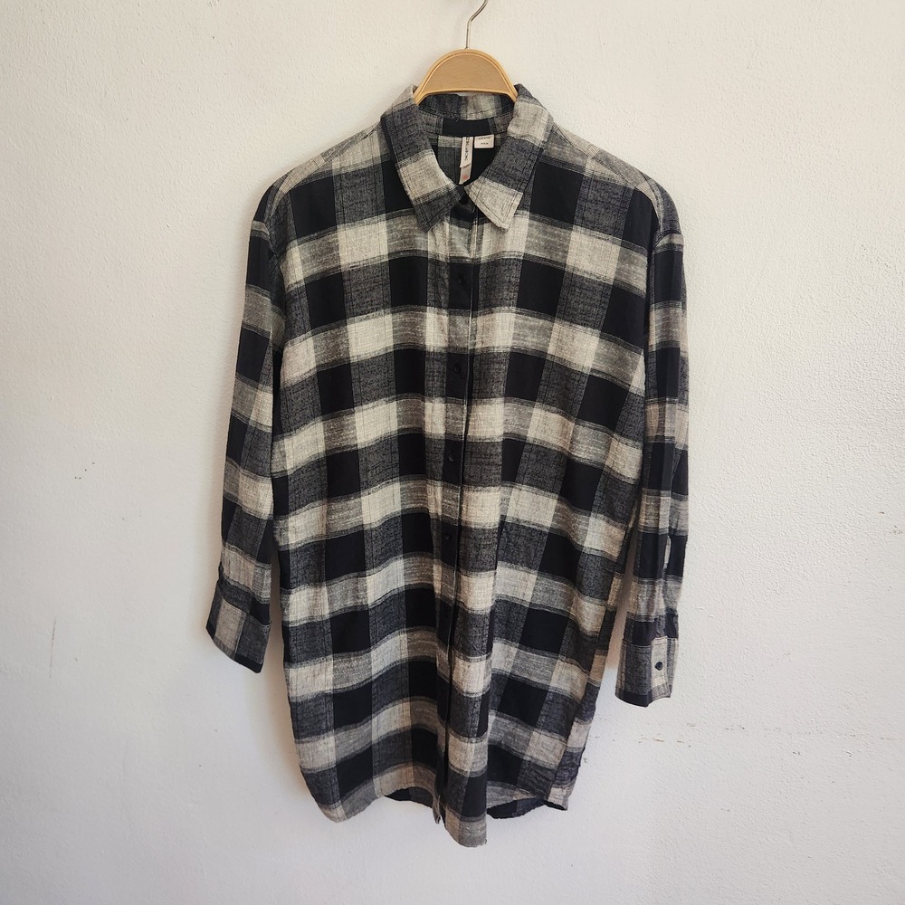 Billabong Long Sleeve Plaid Flannel Button Up Shirt Dress Medium 90s Grunge